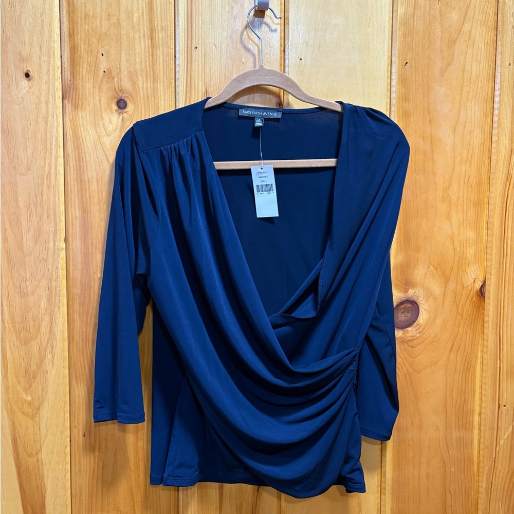 Saks Fifth Avenue Women's Deep Blue Drape Blouse